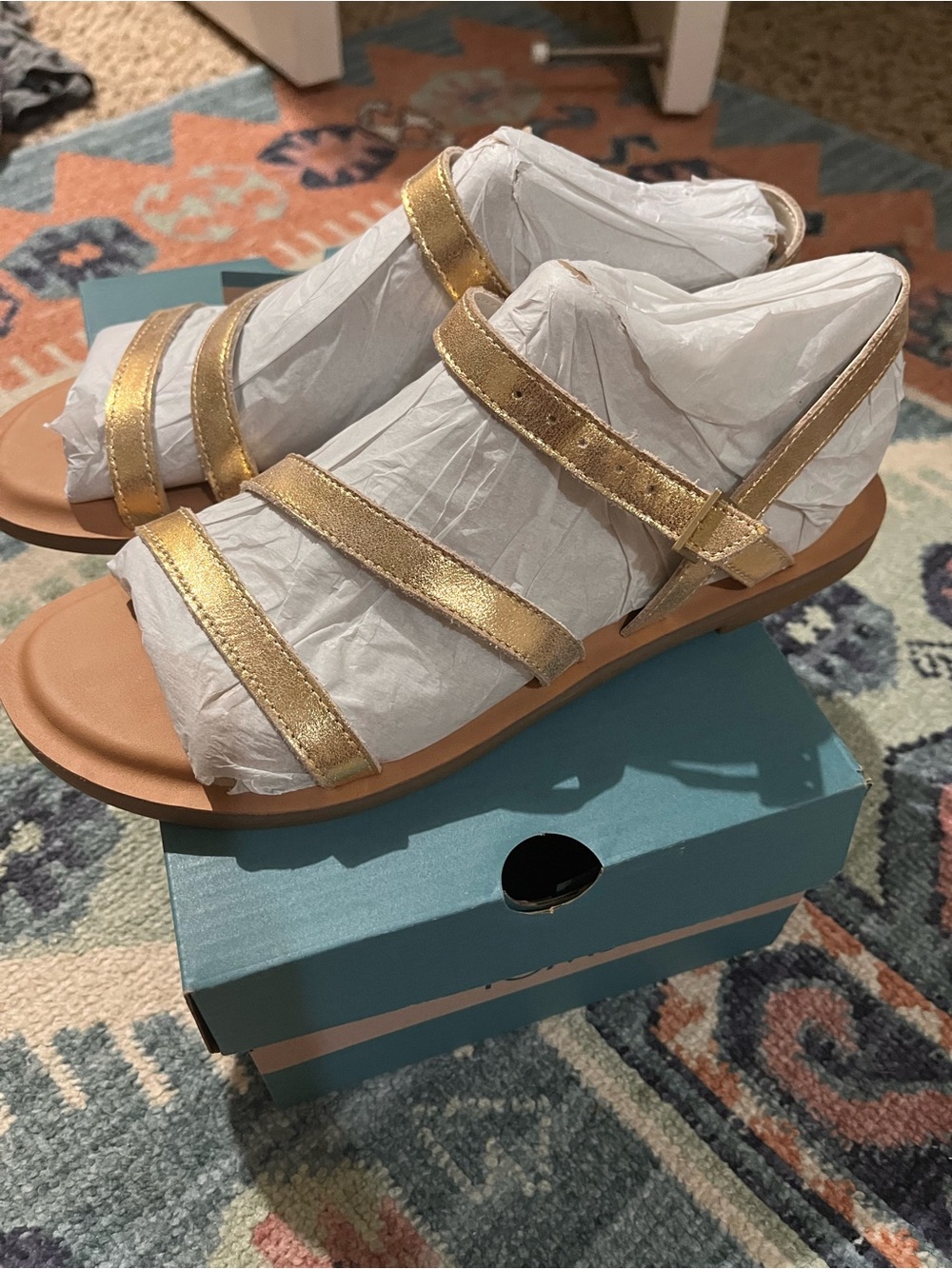 Toms Kira Metallic Gold Strappy Sandals